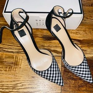White House Black Market Gianna Black and White Ankle Strap Gingham Heels 👠